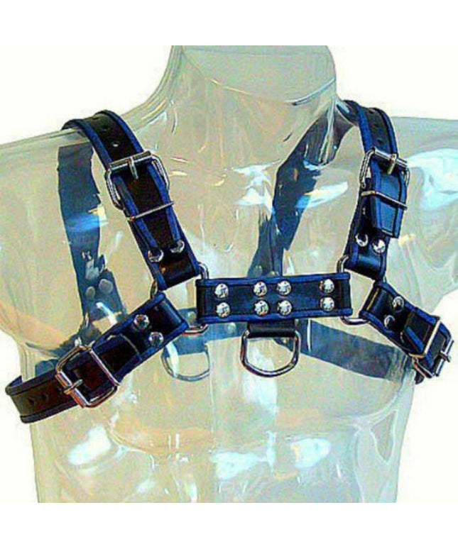 LEATHER BODY - IMBRACATURA BULLDOG PETTO PELLE NERA / BLU - Only Vibes