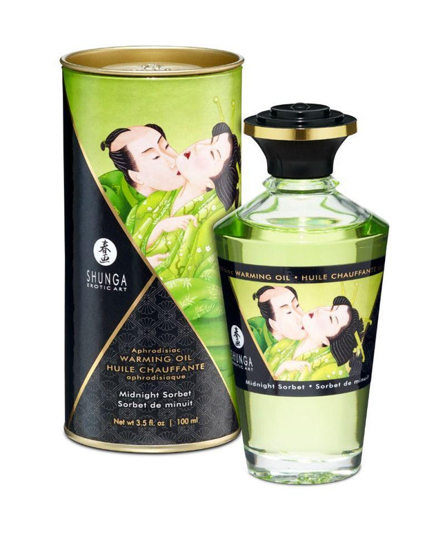 SHUNGA - OLIO DA MASSAGGIO CON EFFETTO CALORE GUSTO SORBETTO DI MEZZANOTTE 100 ML - Only Vibes
