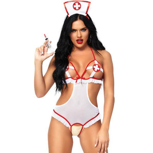 LEG AVENUE - NURSE OPEN CROTHLESS TEDDY TAGLIA UNICA - Only Vibes