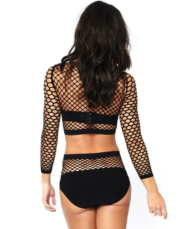 LEG AVENUE - SET 2 PEZZI IN RETE TOP MANICHE LUNGHE E VITA ALTA TAGLIA UNICA - Only Vibes