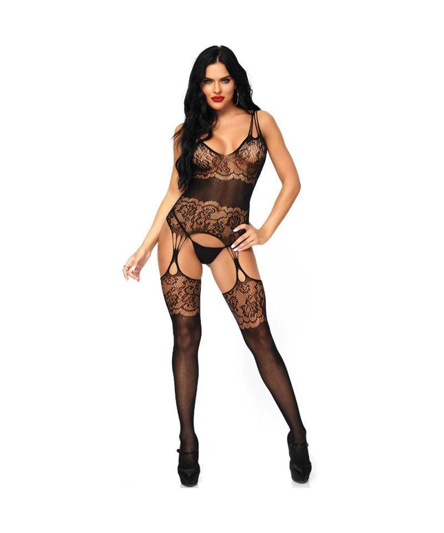 LEG AVENUE - BODYSTOCKING CON STRAPPY ROSA TAGLIA UNICA - Only Vibes