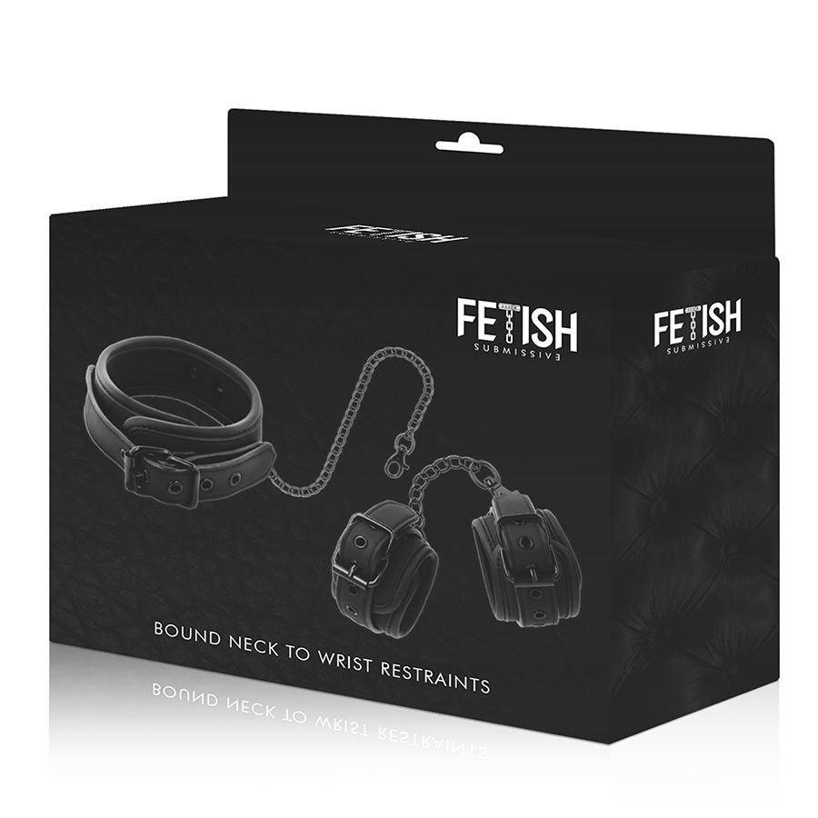 fetish submissive collana e manette in pelle vegana con fodera in noprene