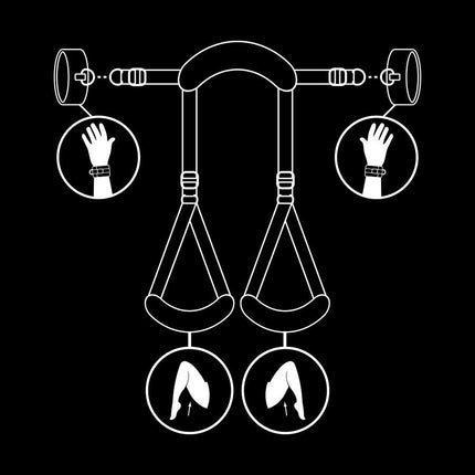 fetish submissive posizione a gambe aperte con manette fodera in noprene