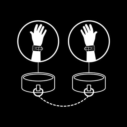 fetish submissive manette in pelle vegana con fodera in noprene