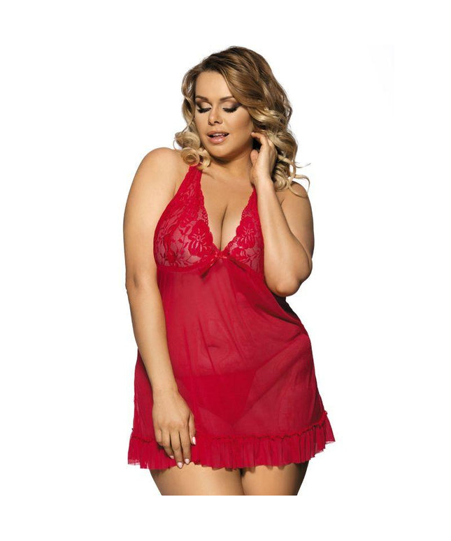 subblime queen plus babydoll rosso motivi floreali nel seno