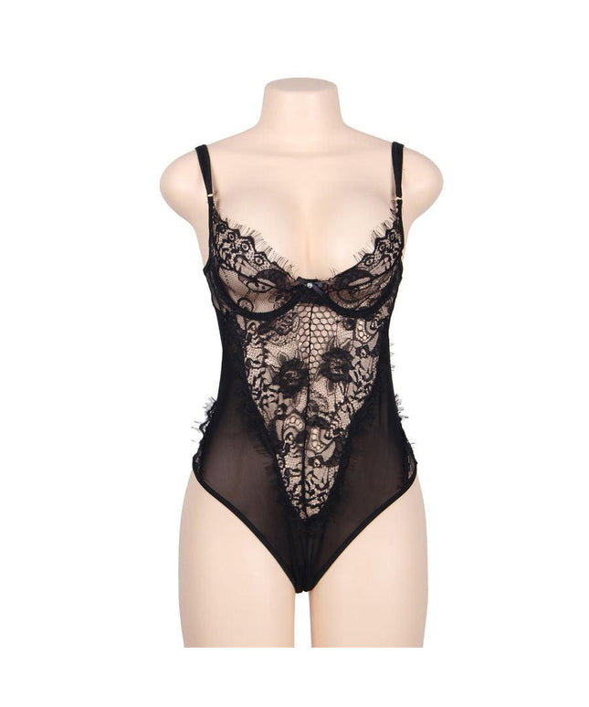 subblime queen plus pizzo floreale e teddy nero con frange