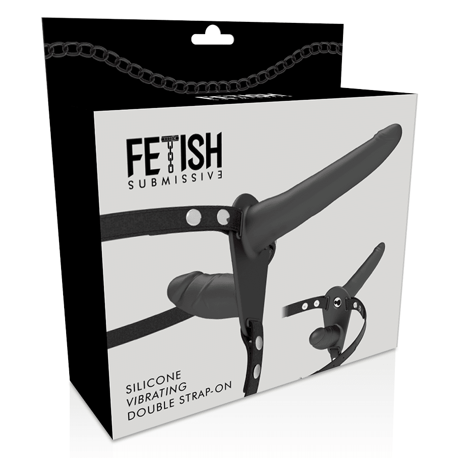 fetish submissive harness vibratore nero a doppia penetrazione