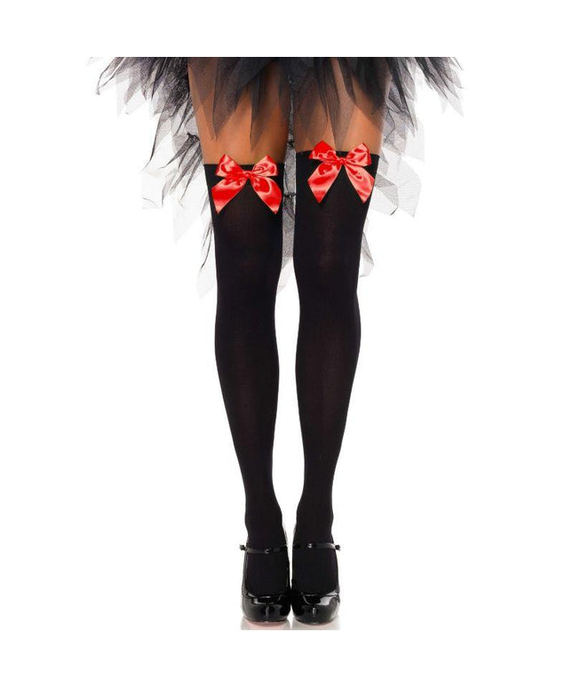 leg avenue calzamaglia in nylon nero con fiocco rosso taglia unica