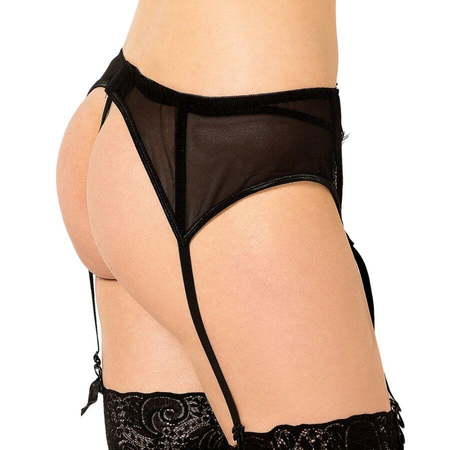 queen lingerie perizoma con giarrettiera in pizzo nero s m