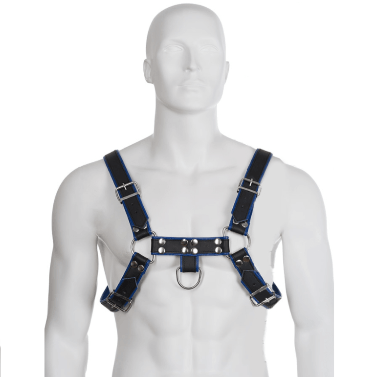 LEATHER BODY - IMBRACATURA BULLDOG PETTO PELLE NERA / BLU - Only Vibes