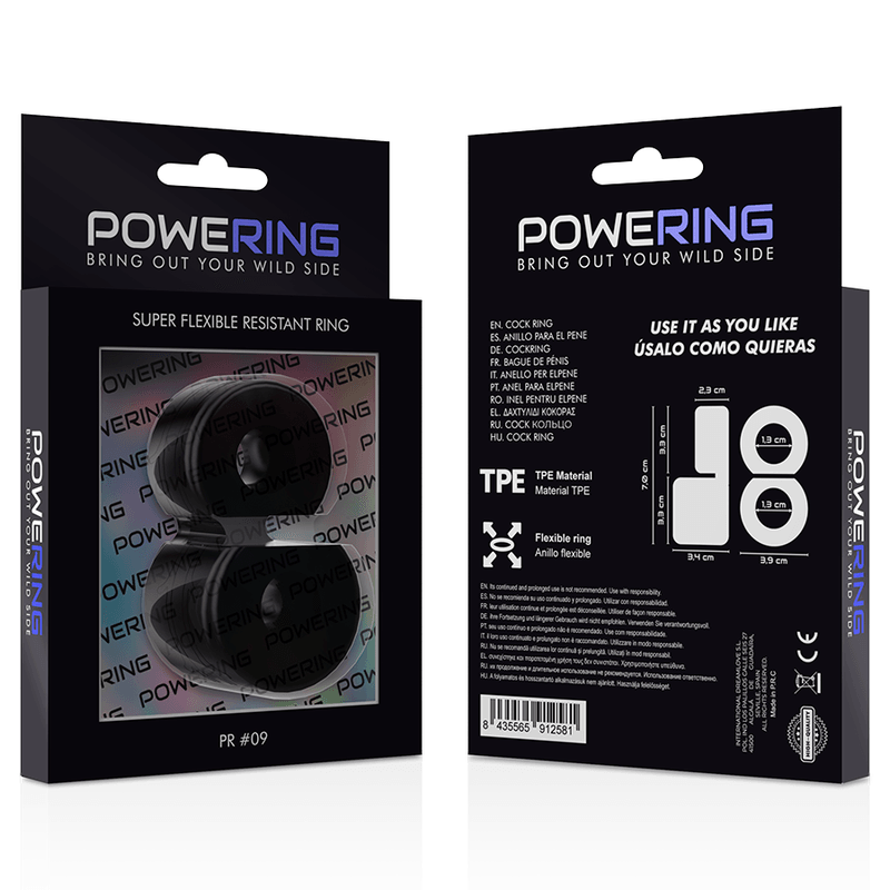 powering anello per doppio pene super flessibile e resistente pr09 nero