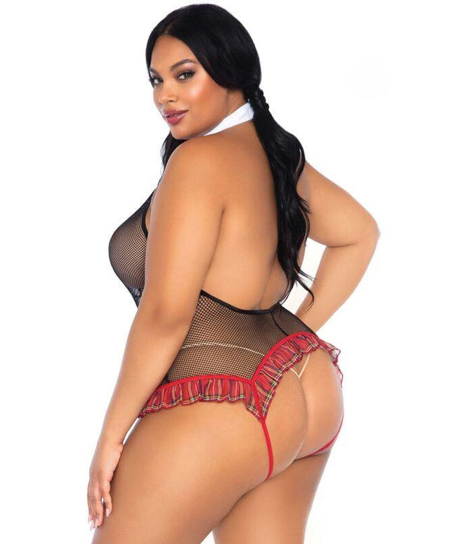 leg avenue schoolgirl crothless fitness teddy plus taglia