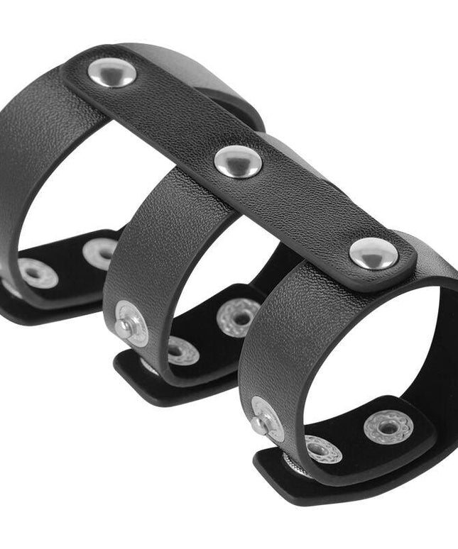 darkness anello doppio per pene e testicoli in pelle regolabile