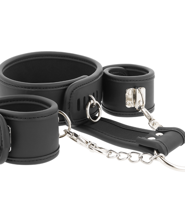 FETISH SUBMISSIVE - COLLANA E MANETTE IN PELLE VEGANA CON FODERA IN NOPRENE