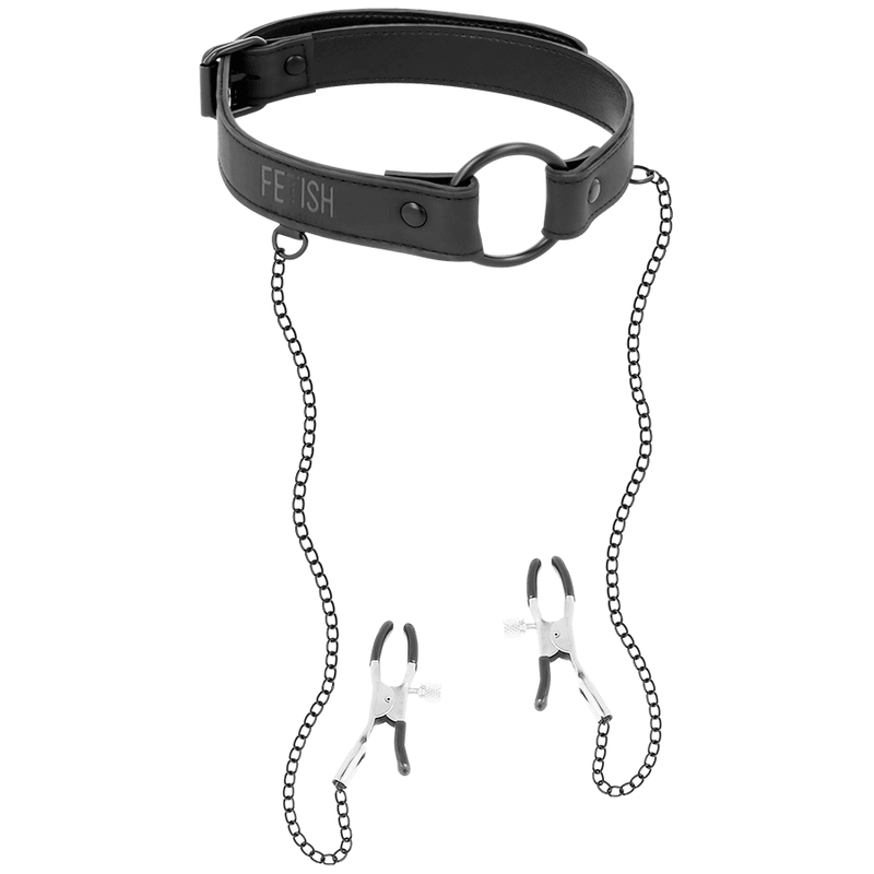 fetish submissive anello gag con morsetti per capezzoli